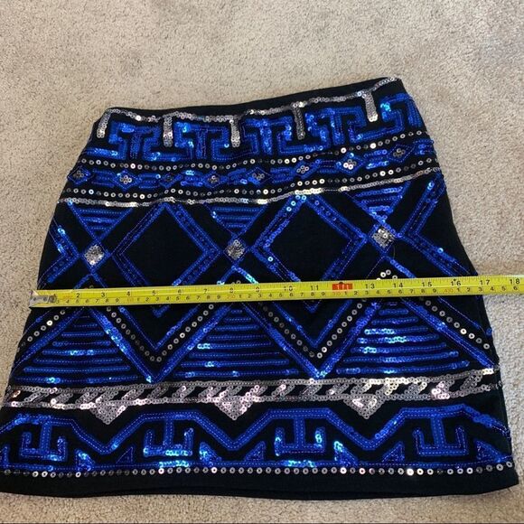 PEACHPUFF Blue Sequin Tribal Mini Skirt - S Sz - Picture 12 of 13